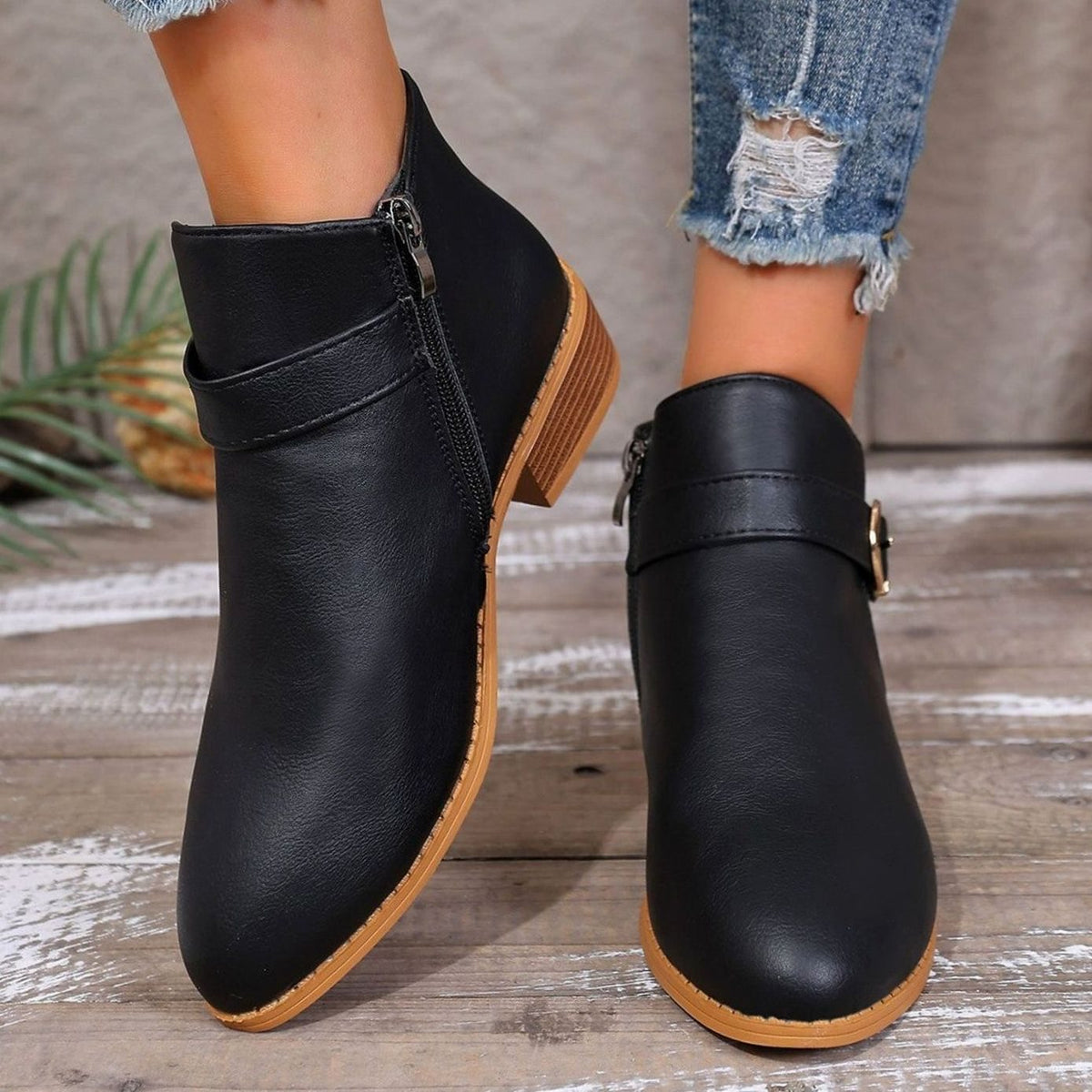 Women's Ankle Boots Buckle Strap Block Heel Stylish Casual Everyday
