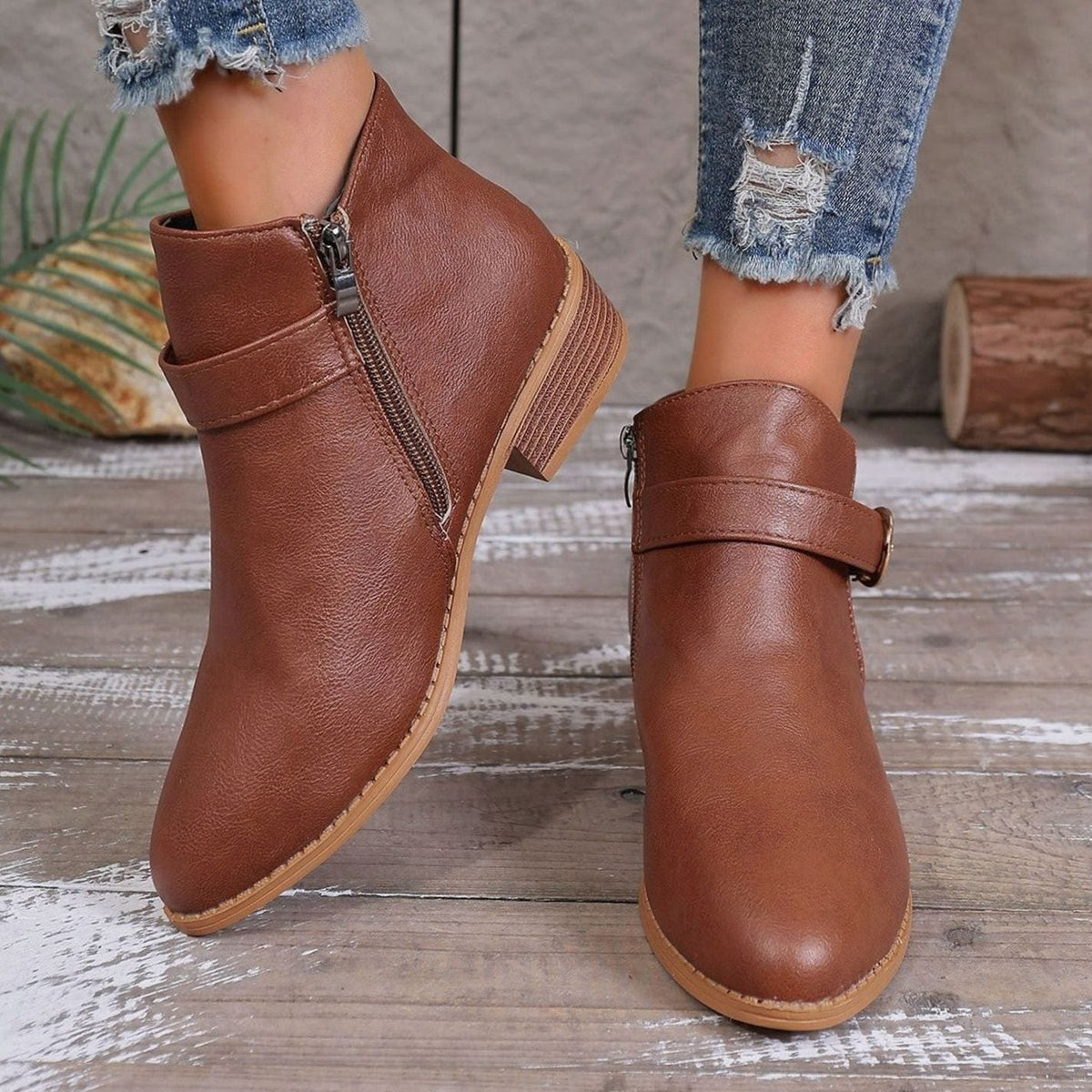 Women's Ankle Boots Buckle Strap Block Heel Stylish Casual Everyday