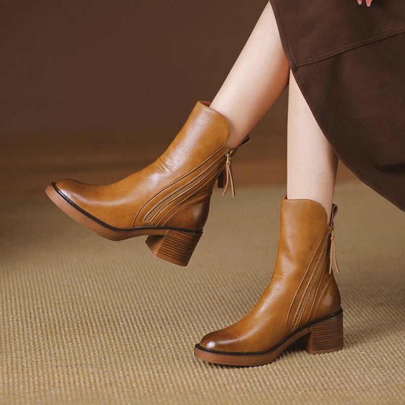 Women's Ankle Boots Block Heel Tassel Zip Stylish Everyday Footwear