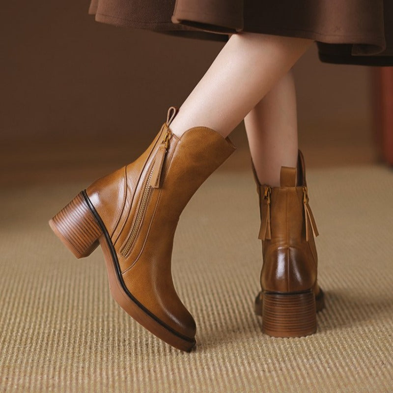 Women's Ankle Boots Block Heel Tassel Zip Stylish Everyday Footwear