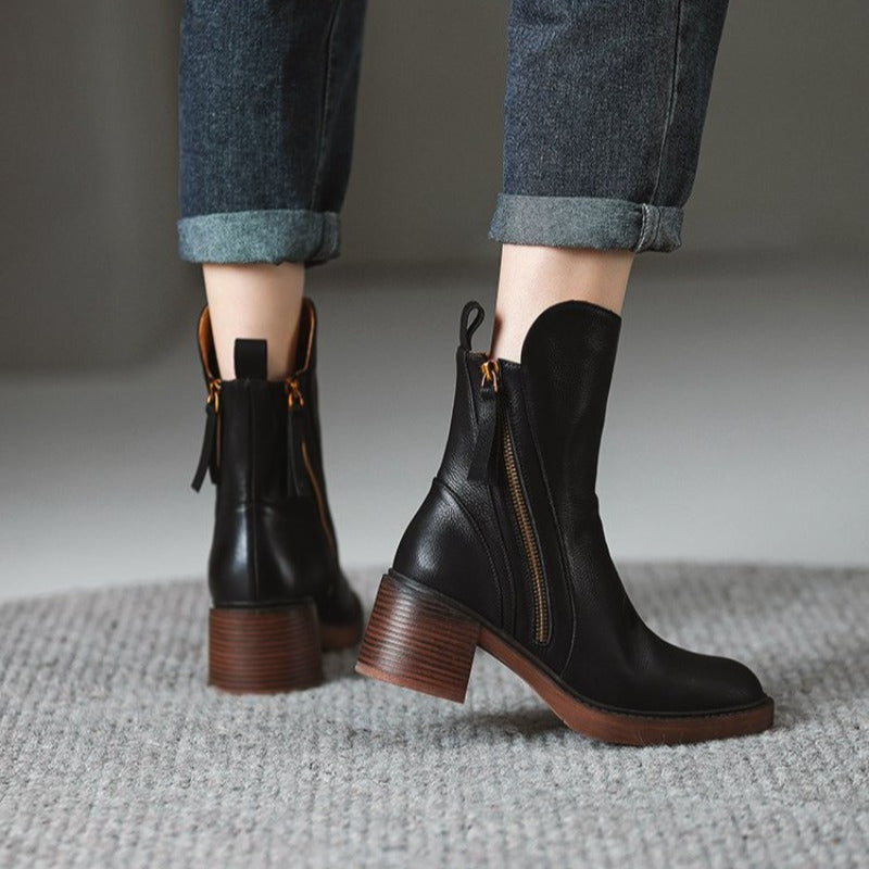 Women's Ankle Boots Block Heel Tassel Zip Stylish Everyday Footwear