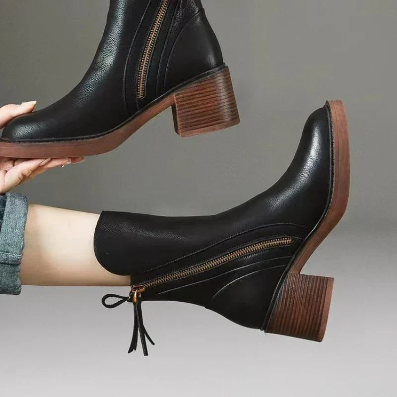 Women's Ankle Boots Block Heel Tassel Zip Stylish Everyday Footwear