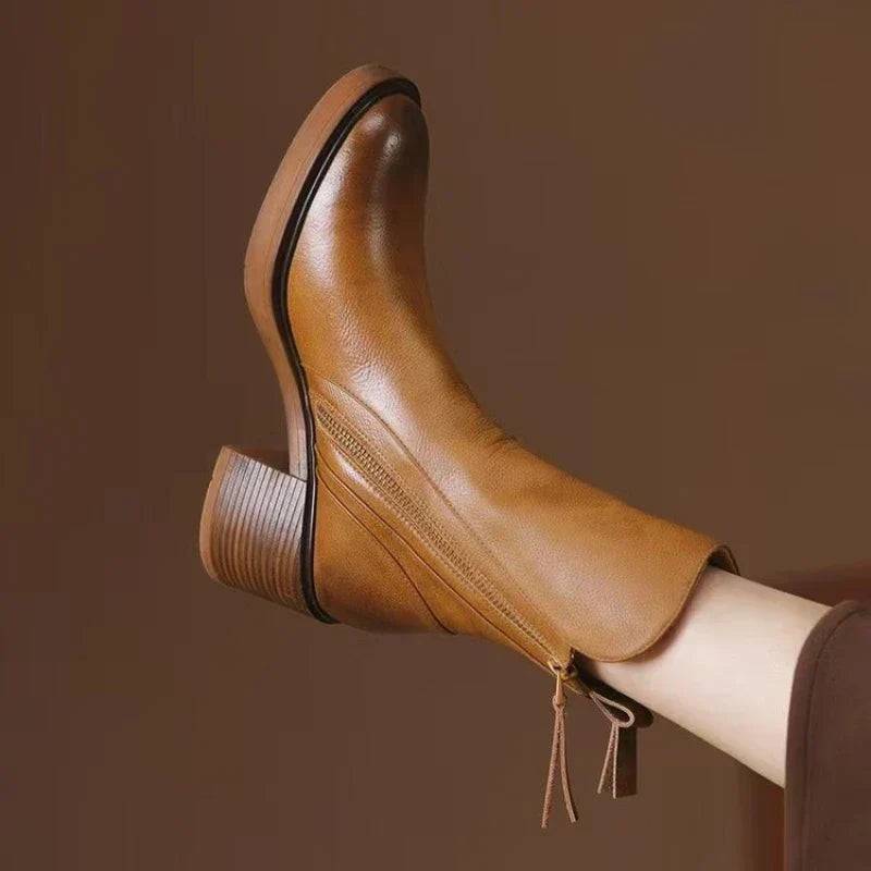 Women's Ankle Boots Block Heel Tassel Zip Stylish Everyday Footwear