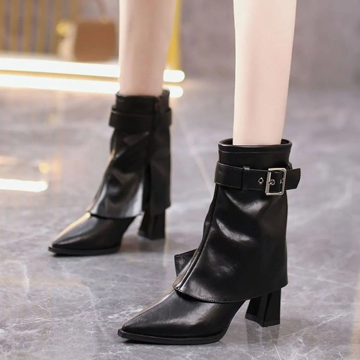 Women's Heeled Ankle Boots Buckle Strap Pointed Toe Fashion Footwear