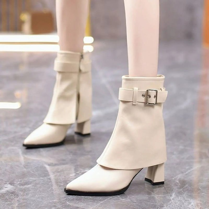 Women's Heeled Ankle Boots Buckle Strap Pointed Toe Fashion Footwear