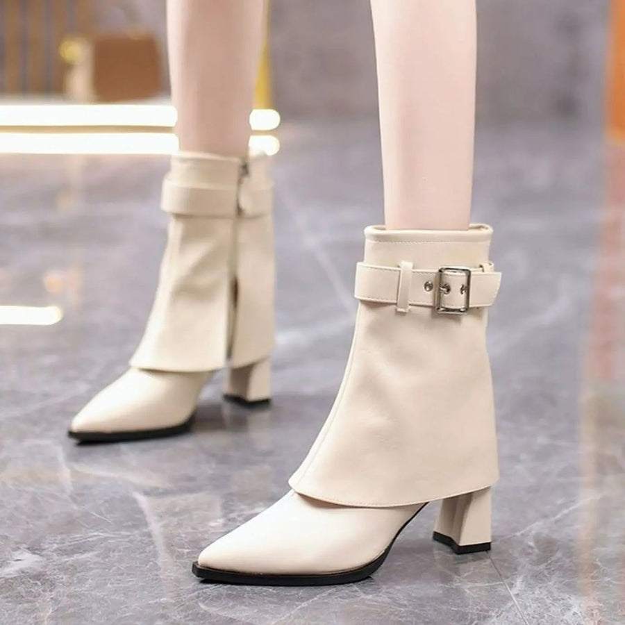 Women's Heeled Ankle Boots Buckle Strap Pointed Toe Fashion Footwear
