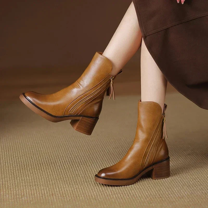 Women's Stylish Ankle Boots Front Zip Block Heel Trendy Everyday Wear