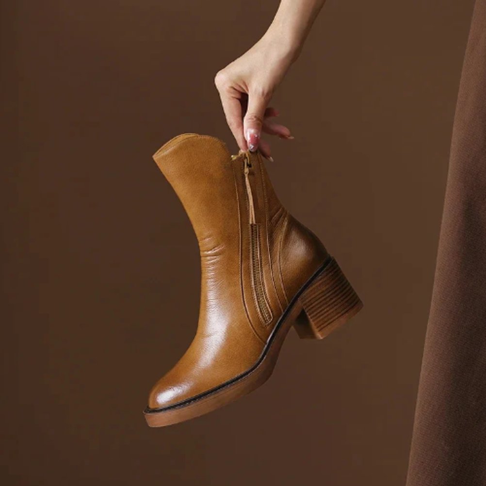 Women's Heeled Ankle Boots Block Heel Side Zip Stylish Everyday Footwear
