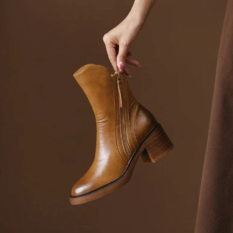 Women's Heeled Ankle Boots Block Heel Side Zip Stylish Everyday Footwear