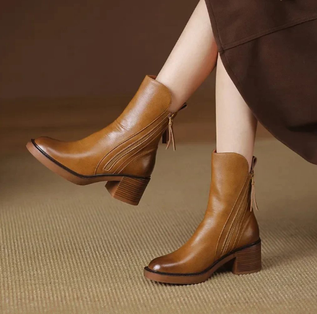 Women's Heeled Ankle Boots Block Heel Side Zip Stylish Everyday Footwear