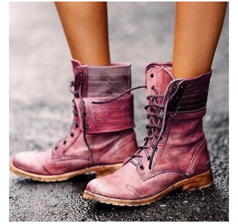 Women's Combat Boots Fold-Down Cuff Lace-Up Stylish Everyday Footwear