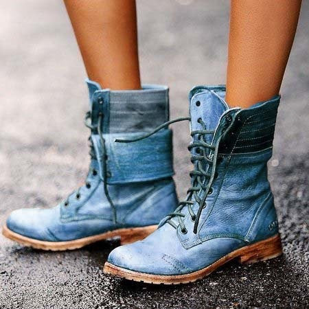 Women's Combat Boots Fold-Down Cuff Lace-Up Stylish Everyday Footwear