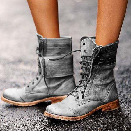 Women's Combat Boots Fold-Down Cuff Lace-Up Stylish Everyday Footwear
