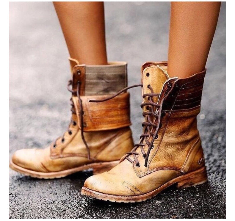 Women's Combat Boots Fold-Down Cuff Lace-Up Stylish Everyday Footwear