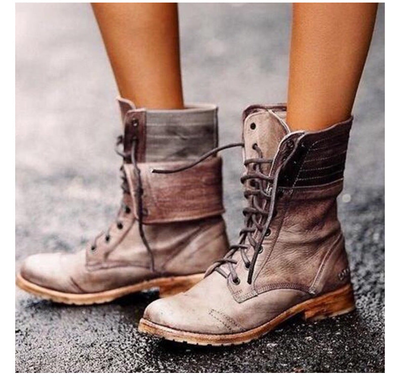 Women's Combat Boots Fold-Down Cuff Lace-Up Stylish Everyday Footwear