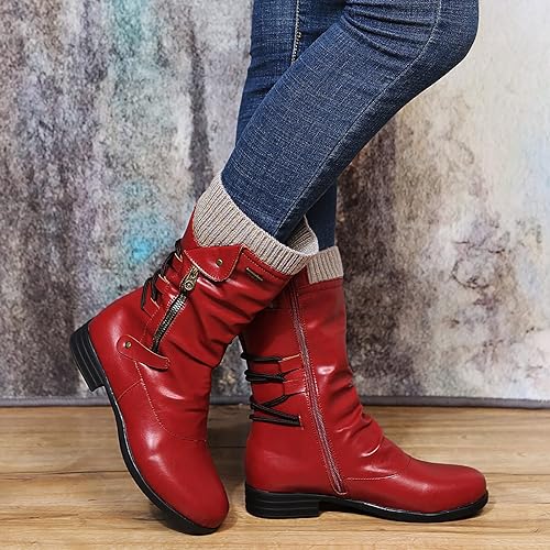 Women's Mid Calf Boots Lace-Up Zip Closure Stylish Everyday Footwear