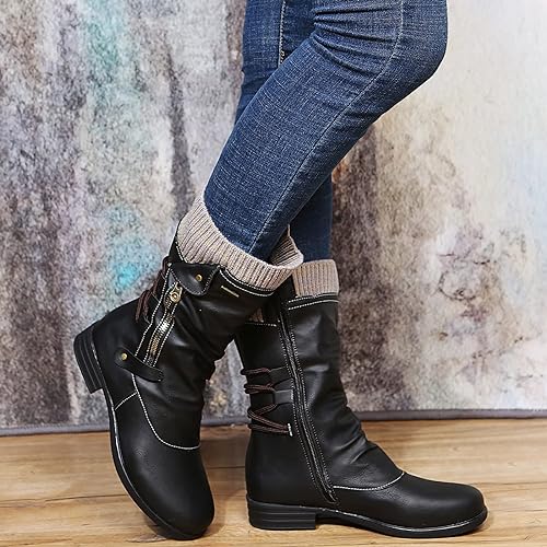 Women's Mid Calf Boots Lace-Up Zip Closure Stylish Everyday Footwear