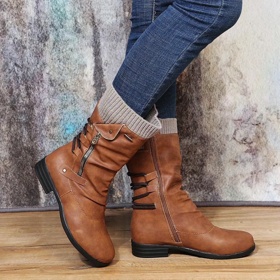 Women's Mid Calf Boots Lace-Up Zip Closure Stylish Everyday Footwear