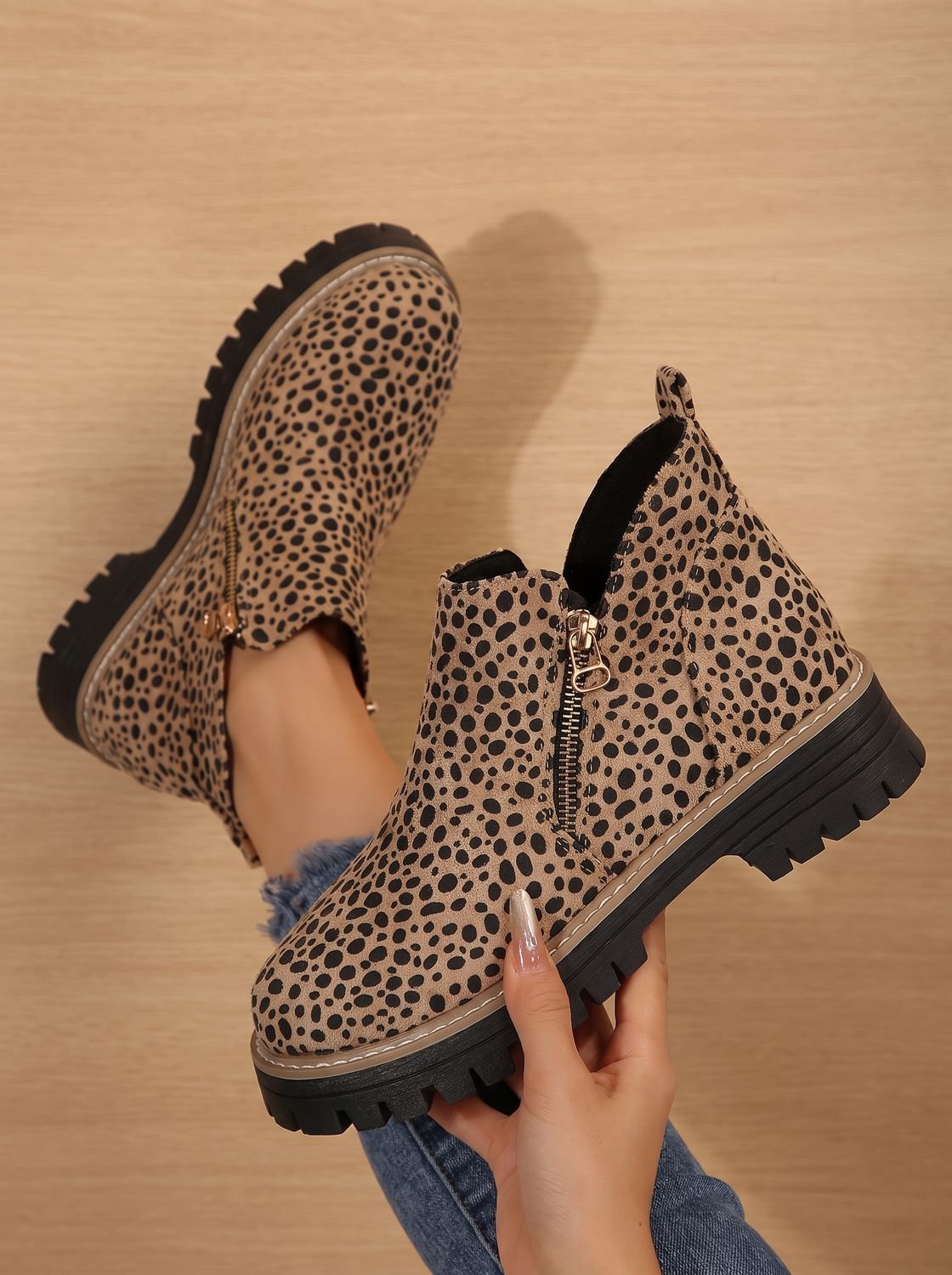 Women's Ankle Boots Chunky Sole Side Zip Trendy Casual Footwear