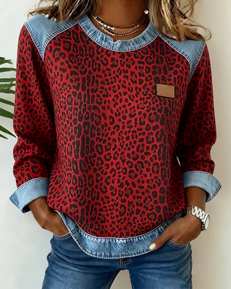Women's Casual Sweatshirt with Contrast Panels Relaxed Fit Long Sleeve Everyday Wear