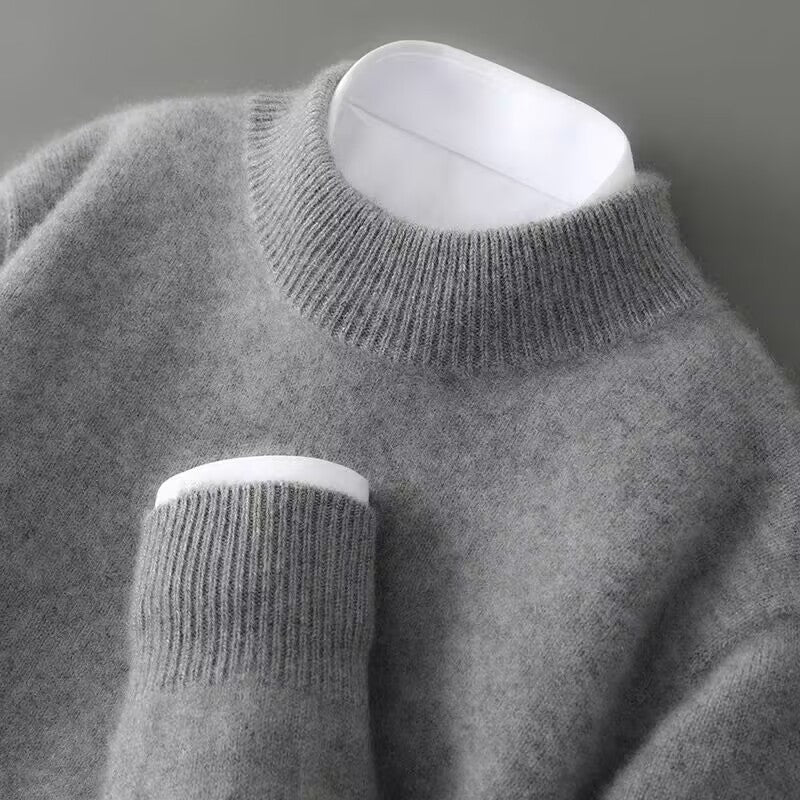 Men's Classic Cashmere Sweater Relaxed Fit Long Sleeve Crew Neck Layering