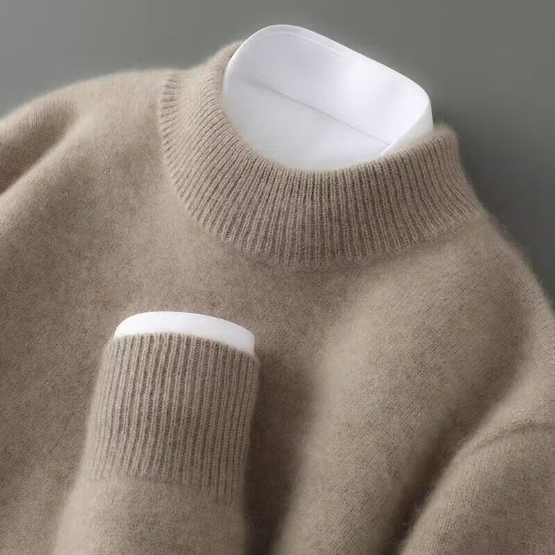 Men's Classic Cashmere Sweater Relaxed Fit Long Sleeve Crew Neck Layering