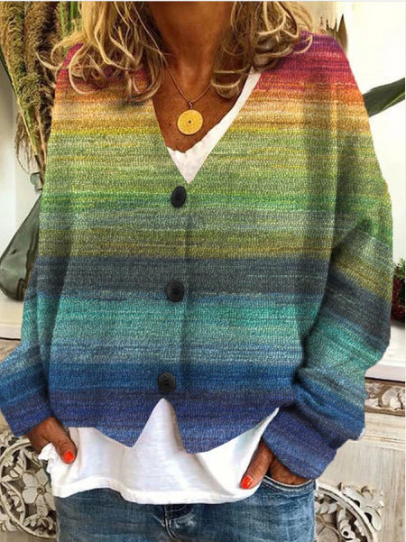 Women's Oversized Floral Print Cardigan Sweater V-Neck Long Sleeve Button Front Casual Knit