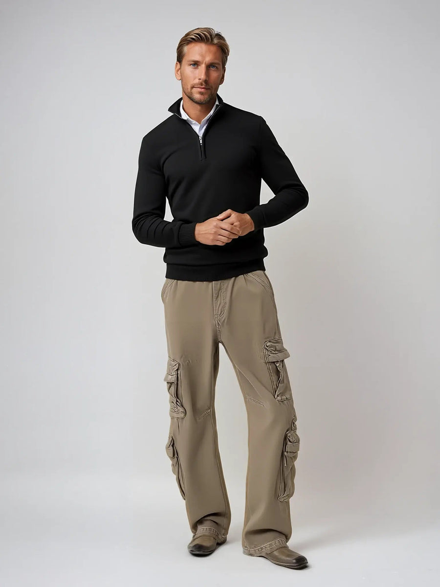 Men's Casual Half-Zip Sweater Relaxed Fit Long Sleeve Classic Everyday