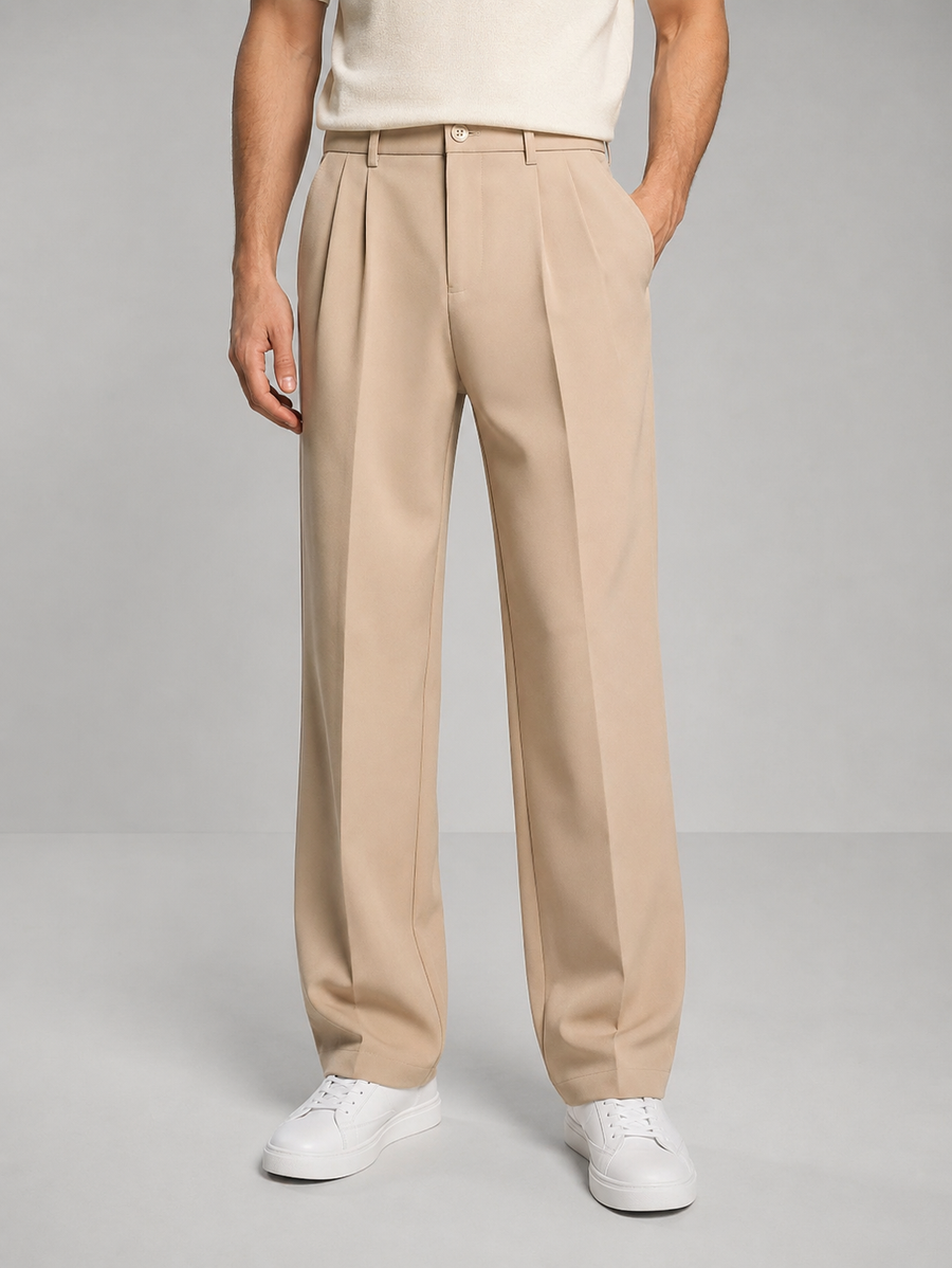 Men's Tailored Straight Leg Pants Smart Casual Fit Versatile Everyday Wear