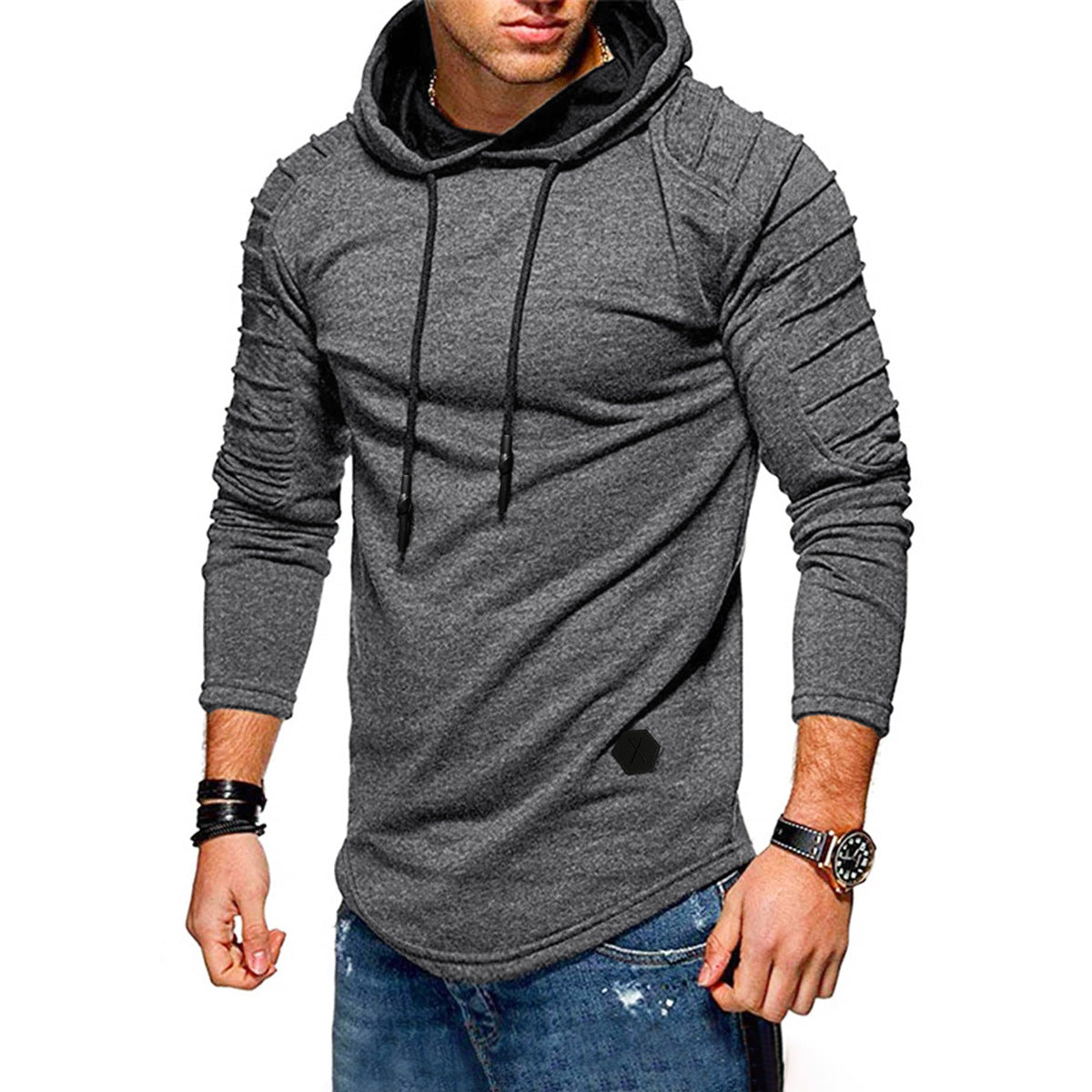 Men's Longline Hoodie Casual Drawstring Long Sleeves Everyday Layering