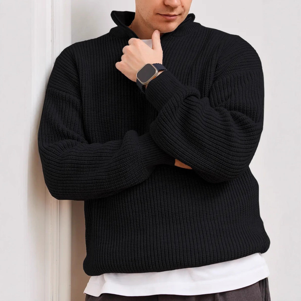 Men's Quarter Zip Pullover Casual Fit Long Sleeve Versatile Everyday