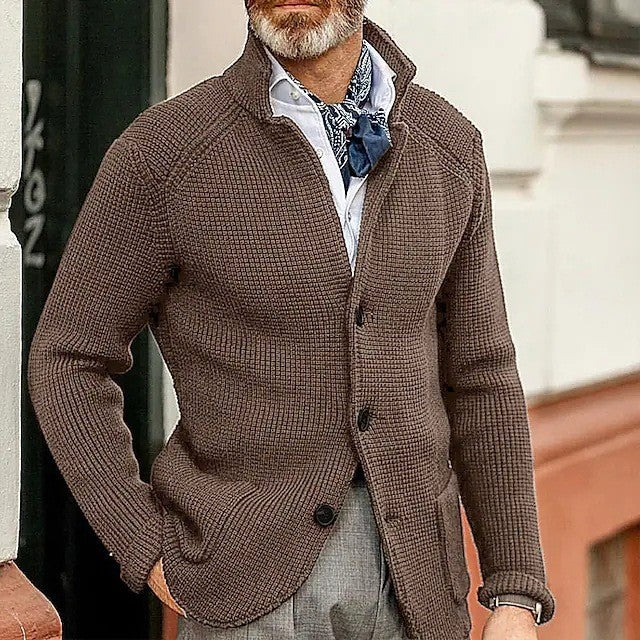 Men's Fine-Knit Cardigan Long Sleeve Button Closure Casual Layering
