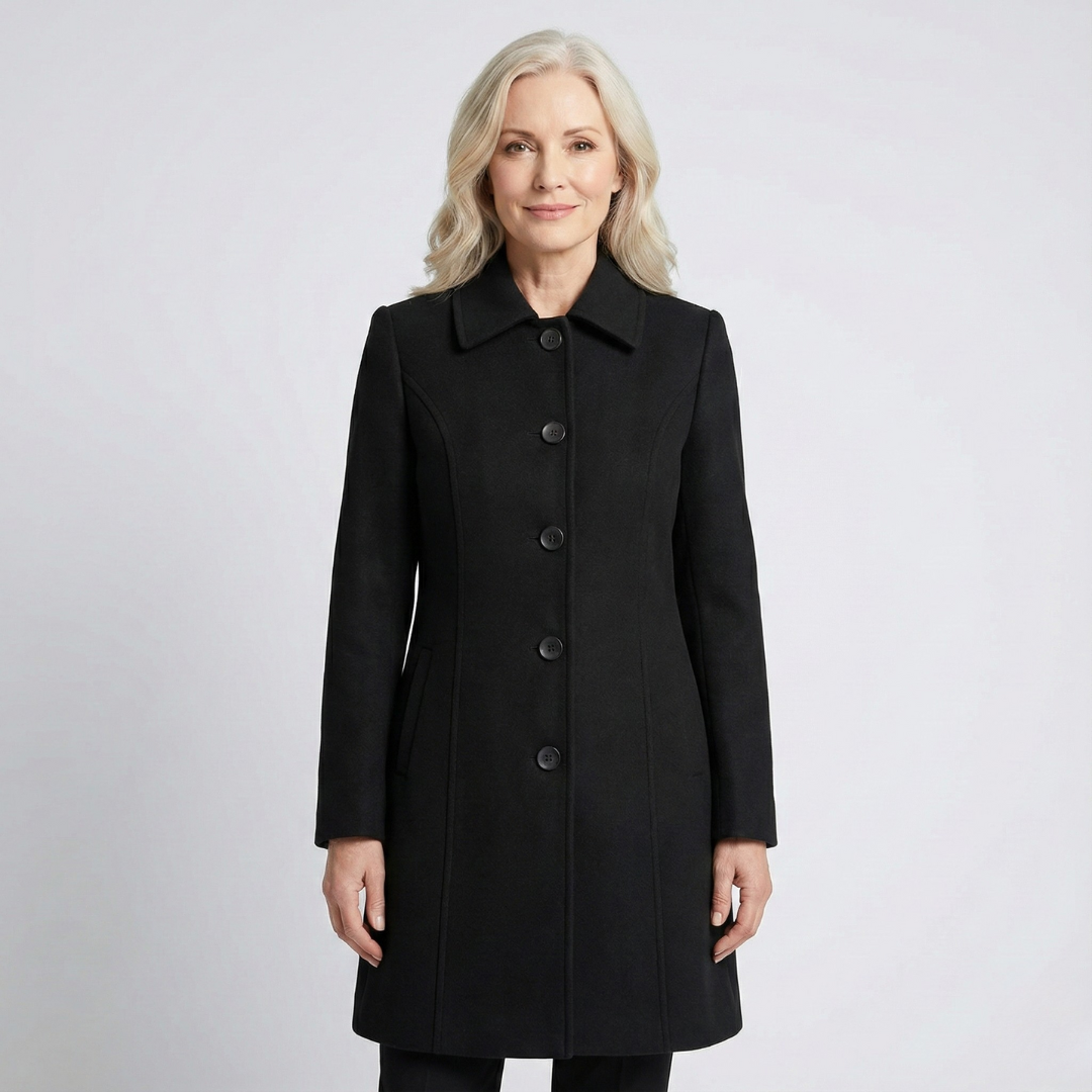 Women's Fit and Flare Coat Button-Front Classic Style Layered Chic