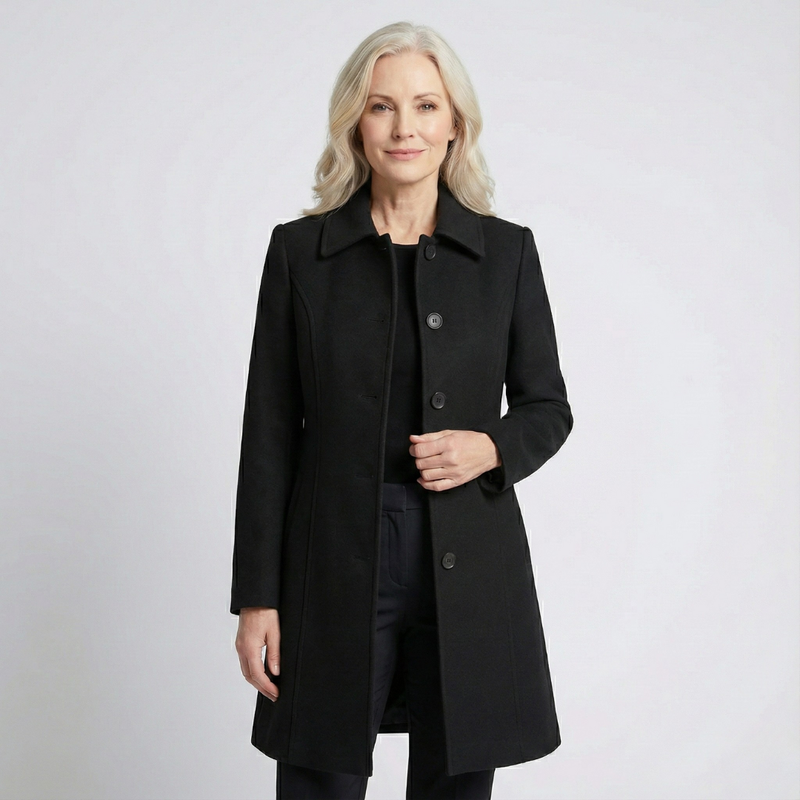 Women's Fit and Flare Coat Button-Front Classic Style Layered Chic