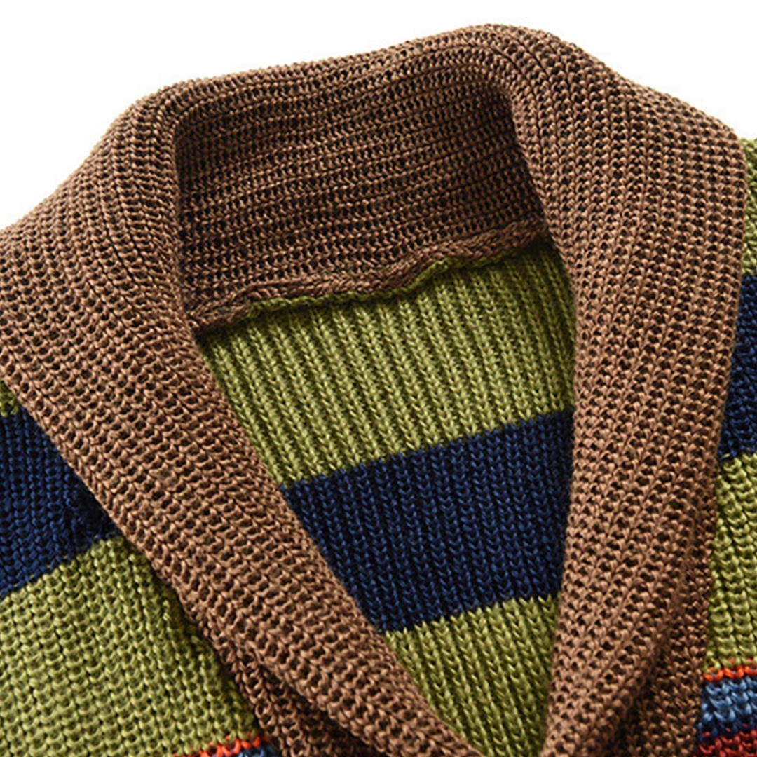 Men's Striped Button-Up Cardigan Long Sleeve Collared Front Closure Casual Wear