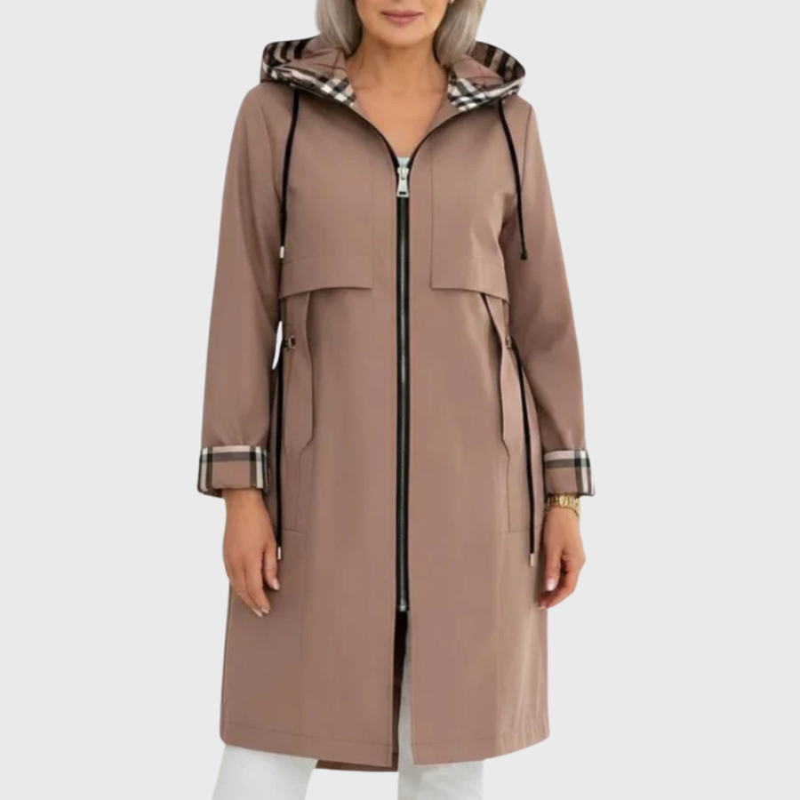 Women's Longline Trench Coat Hooded Zip Front Drawstring Waist Stylish Layering
