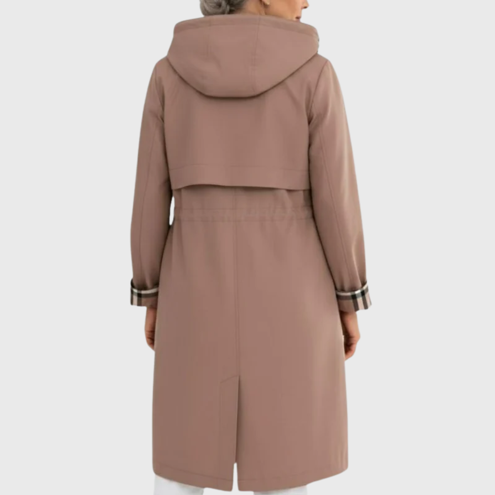 Women's Longline Trench Coat Hooded Zip Front Drawstring Waist Stylish Layering