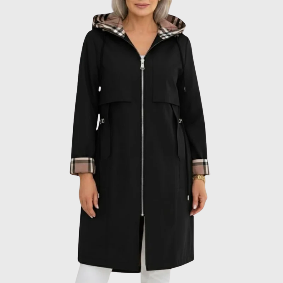 Women's Longline Trench Coat Hooded Zip Front Drawstring Waist Stylish Layering