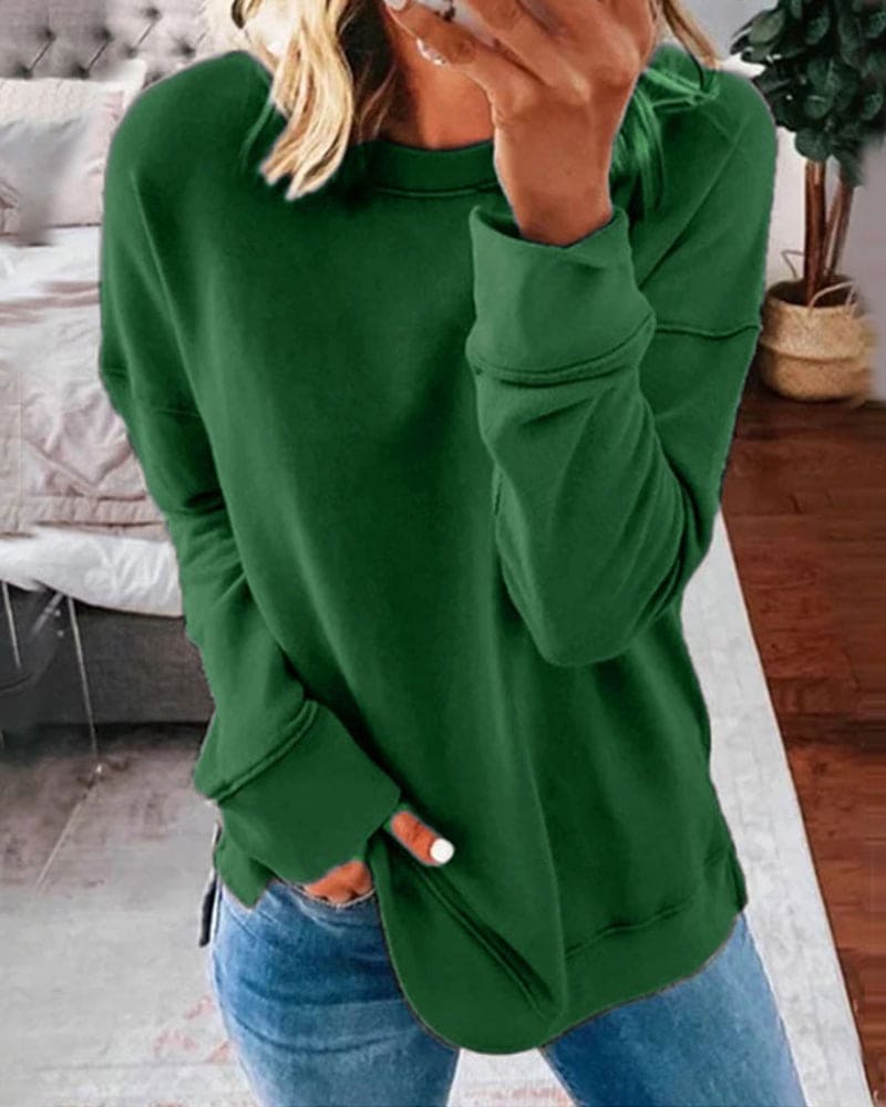 Women's Relaxed Sweatshirt Curved Hem Side Slits Casual Layering