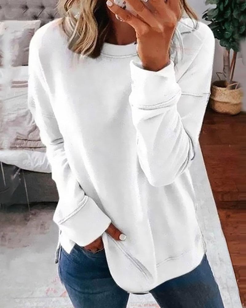 Women's Relaxed Sweatshirt Curved Hem Side Slits Casual Layering