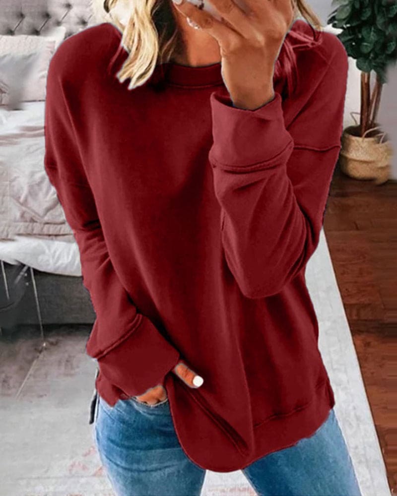 Women's Relaxed Sweatshirt Curved Hem Side Slits Casual Layering