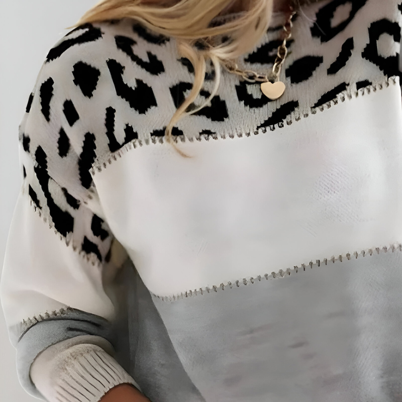 Women's Relaxed Knit Sweater Leopard Print Color Block Casual Everyday