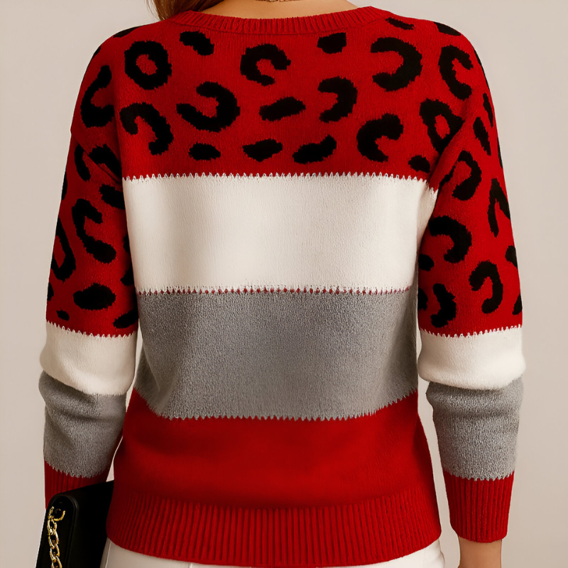 Women's Relaxed Knit Sweater Leopard Print Color Block Casual Everyday