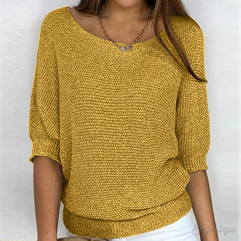 Women's Relaxed Knit Sweater Wide Sleeves Round Neck Casual Everyday