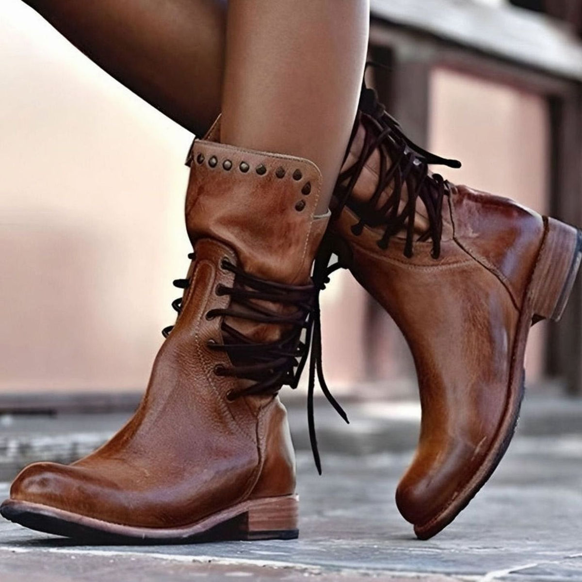 Women's Ankle Boots Lace-Up Studded Trim Stylish Everyday Footwear