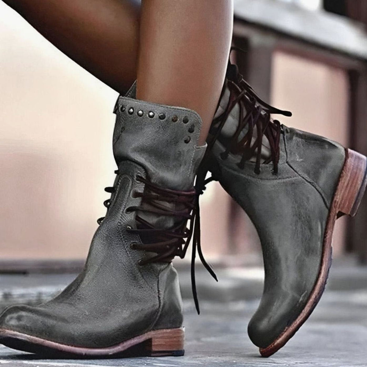 Women's Ankle Boots Lace-Up Studded Trim Stylish Everyday Footwear