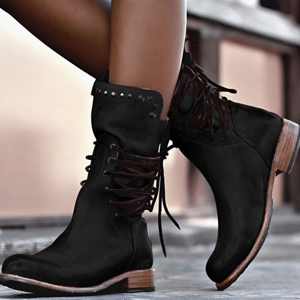 Women's Ankle Boots Lace-Up Studded Trim Stylish Everyday Footwear