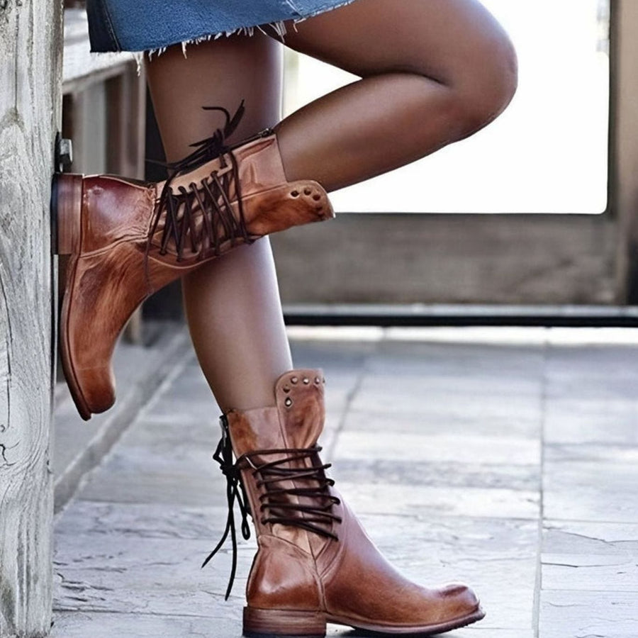 Women's Ankle Boots Lace-Up Studded Trim Stylish Everyday Footwear