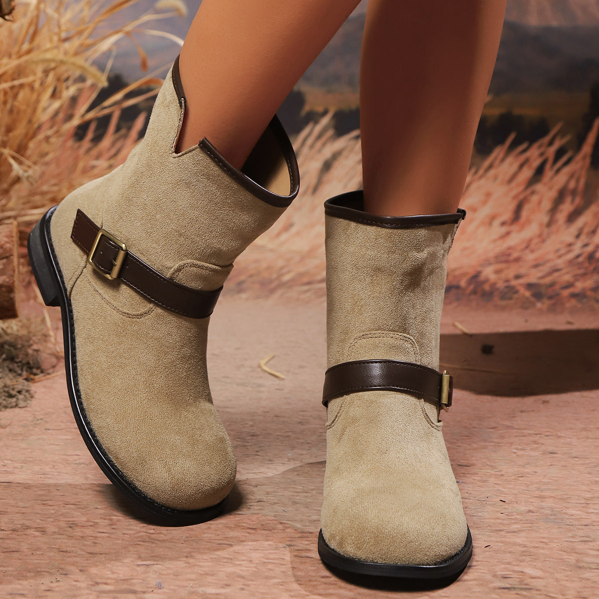 Women's Retro Ankle Boots Buckle Strap Stylish Casual Everyday Wear