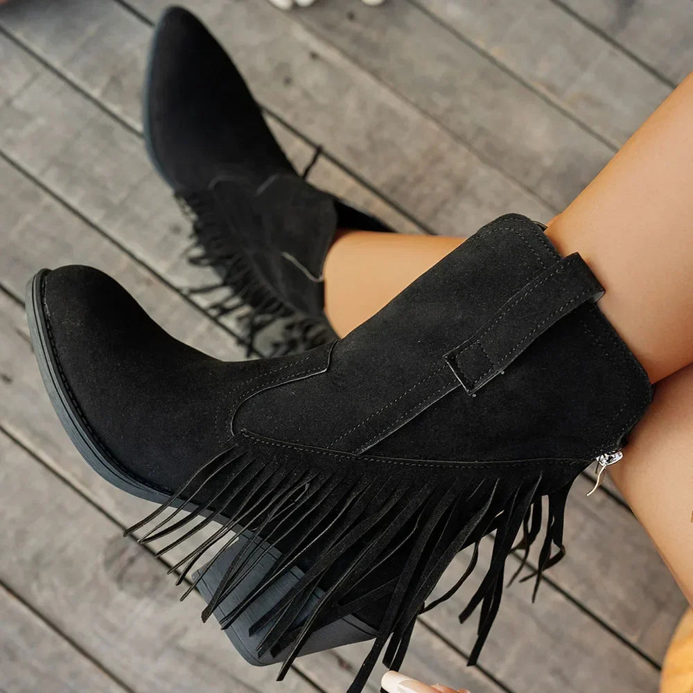 Women's Cowboy Boots Fringe Detail Fold-Over Strap Western Style Everyday